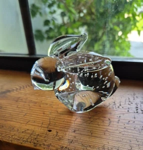 Vintage Handblown Art Glass Bunny Paper Weight Bullicante Rabbit Polish Pontil - Picture 1 of 9