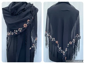 Bijoux Terner Black Floral Tasselled Shawl Wrap - Picture 1 of 7