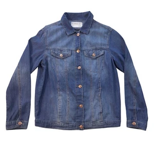Hang Ten Denim shirt-jacket Women M faded/washed blue metal buttons side pockets - Picture 1 of 10