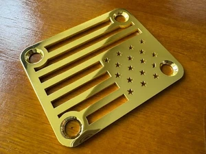 Custom Made!! American Flag Neck Plate + 4 Screws For Your Guitar or Bass Golden - Picture 1 of 4