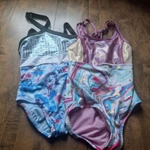 lot of  2 JUSTICE Mulitcolor Foil Leotard Sparkles blue  Girl's Size M and L - Picture 1 of 6