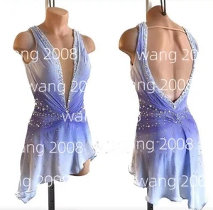 Vestido de Patinaje sobre Hielo Competición Disfraz de Patinaje Artístico Azul Teñido Hecho a Mano - Imagen 1 de 6