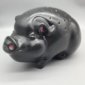 Vintage Holland Mold Black Pig Hog with Holes Rather Than Piggy Bank Slot - Picture 1 of 9