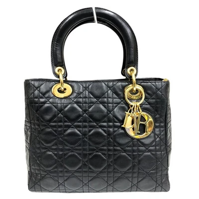 Auténtico Mini Bolso de Mano Christian Dior Cannage Dama Dior Cuero Negro Foto 1 de 4
