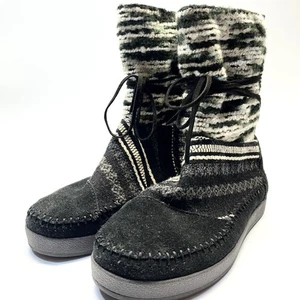 Stivali Toms Nepal donna 8,5 bianco e nero scamosciato/pile foderati metà polpaccio azteco - Foto 1 di 9