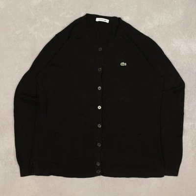 Lacoste Vintage 90s Lightweight Knitted Cardigan L Cotton Women's Black Logo - Image 1 of 4