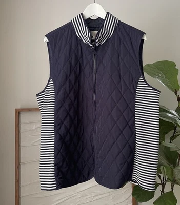 Women's TALBOTS Navy Blue Quilted Vest Jacket Striped Sides Plus Size 2X - Image 1 of 3