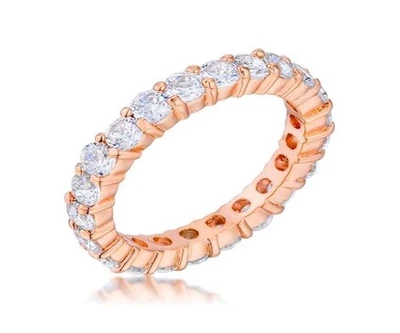 Rose Gold Plated 3mm Round Cut Stackable Eternity Bridal Band Ring .925 Size 6 - Image 1 of 4