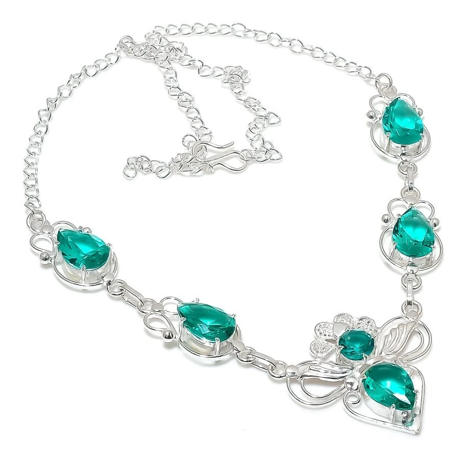 Mint Tourmaline Gemstone Handmade 925 Sterling Silver Jewelry Necklace Size 18" - Image 1 of 1