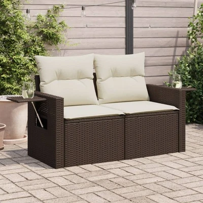 Gartensofa mit Kissen 2-Sitzer Braun Poly Rattan - Bild 1 von 4