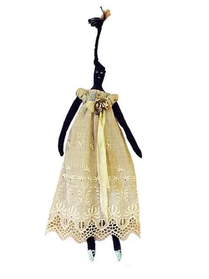 Vintage 80s Unusual One of a Kind Folk Art Handmade Artist Primitive Fabric Doll - Image 1 of 4