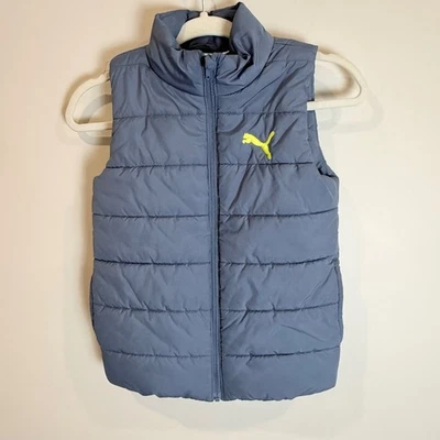 Chaleco acolchado Puma Kids azul amarillo logotipo ligero cremallera completa chaleco talla S 7/8 Foto 1 de 4