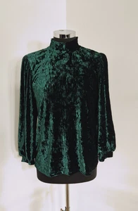 Oliver Bonas Velvet Top Size 10 Christmas Party Dark Green High Neck 3/4 Sleeve - Picture 1 of 9