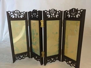 CHINESE GLASS SMALL TABLE SCREEN 4 FOLD - Picture 1 of 13