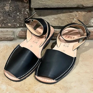 Sandalias clásicas de cuero negras con correa al tobillo Pons Avarcas - Imagen 1 de 7