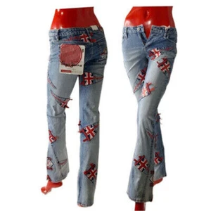 Pantalones de mezclilla para mujer Pepe Jeans británicos lavados a la piedra tiro bajo elásticos acampanados corte bootcut - Imagen 1 de 7