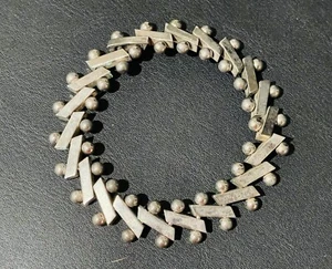 Silver Zig Zag Bar Hidden Clasp 7 1/2" Bracelet 34g - Picture 1 of 4
