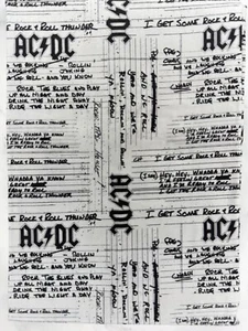 AC/DC Quilting Cotton Fabric – Black & White with Song Lyrics – 28” Plus Scrap - Picture 1 of 3