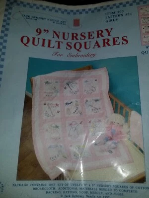 JACK DEMPSEY Vintage SUNBONNET GIRLS 9" NURSERY QUILT 12 SQUARES Embroidery  - Image 1 of 4