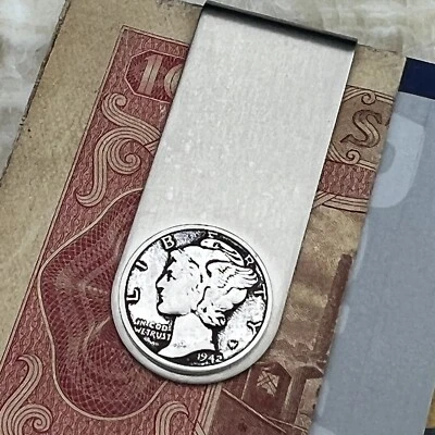 New Money Clip Credit Card Holder w/ Vintage Mercury Dime Coin 90% 900 Silver - Image 1 of 4