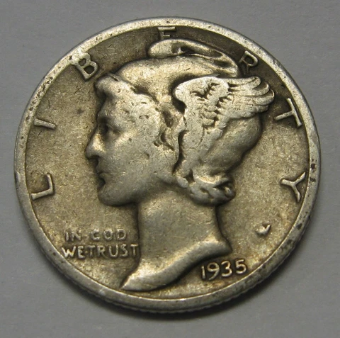 1935 Mercury Head Silver Dime in Lower Grade Ideal For Beginning Collectors Cover