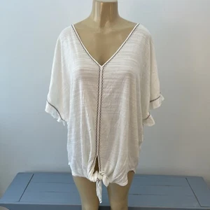 New Max Studio Tie Hem Top Sz 3X NWT Plus Shirt V-neck Short Sleeves - Picture 1 of 8