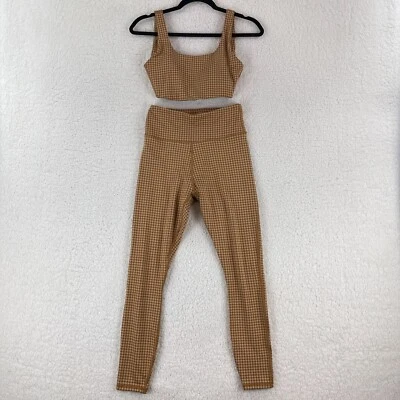Madewell Brown Check Flex Sports Bra & High-Rise Leggings Set Womens Size Small - Image 1 of 4