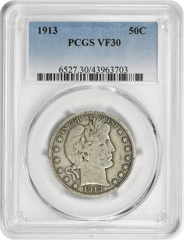 1913 Barber Silver Half Dollar VF30 PCGS Cover