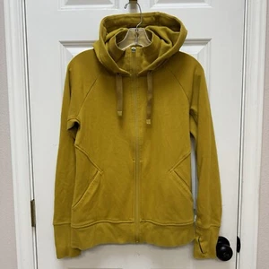 Athleta Triumph Hoodie Size Medium Mustard Green Yellow Full Zip Sweatshirt Gym - Picture 1 of 5