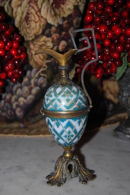 EARLY FRENCH PALAIS ROYAL OPALINE GLASS BRONZE MOUNTED HP EGG CARAFE SHAPE BOX - Image 1 of 4