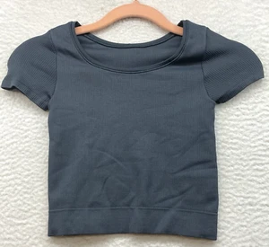 Athleta Shirt Girls XS Blue Rise Above Rib Crop Tee Gym Workout Short Sleeve - Picture 1 of 6
