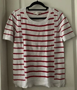 EUC Women's Loft Red White Striped Textured Sweater Size Medium Crew Neck - Picture 1 of 10
