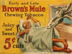 Brown's Mule Chewing Tobacco 9" x 12" Metal Sign