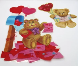 Set of 2 Valentine Window Decorations Color Clings Plastic Vintage Holiday Decor - Picture 1 of 14