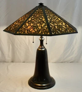 Miller Table Lamp w/Bradley & Hubbard Brass Sectioned Shade w/Slag Glass 1870 - Picture 1 of 11