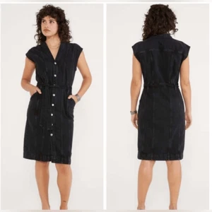 NWT ETICA Women’s ISSA Seamed Denim Dress - Black Rock Button Down - Size S - Picture 1 of 9