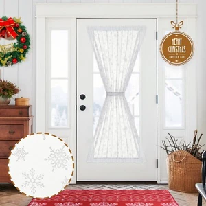 Cortina de puerta francesa blanca copo de nieve para puerta ventana bolsillo 1 panel - Imagen 1 de 7