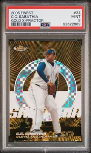 2005 TOPPS FINEST GOLD XFRACTOR #24 CC SABATHIA INDIANS HOF SP #8/10 PSA 9 MINT - Picture 1 of 2