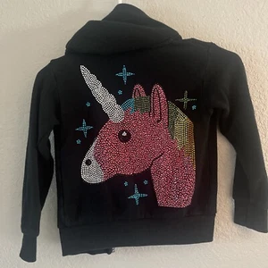 Black Hoody Girls Size xs 3/4 Zip Jacket Sparkly Unicorn Super Soft by BUTTER - Picture 1 of 4