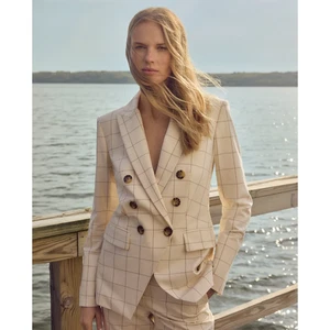 NWT $748 Veronica Beard Charleston Dickey Jacket Size 6 Plaid Ecru/ Deep Ochre - Picture 1 of 10