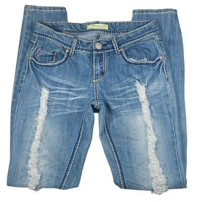 Pantalones de mezclilla ajustados bordados con estrás casi famosos para mujer talla 5 30x31 Foto 1 de 4