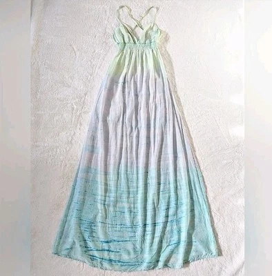 Revolve Gypsy 05 XS 100% Silk Ombre A-Line Maxi Dress Blue Green Aqua Fit Flare - Image 1 of 4