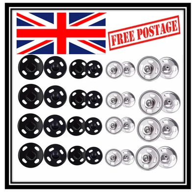 METAL SEW-ON SNAP FASTENERS POPPERS HUGE PRESS STUDS VARIOUS SIZES - Image 1 of 4