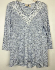 Top túnica Chicos para mujer pequeño 0 azul manga 3/4 bordado mezcla de algodón informal - Imagen 1 de 9