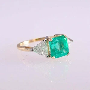 Art Deco Antique 3.20 Ct Natural Green Emerald Vintage Ring 14K Yellow Gold FN - Picture 1 of 5