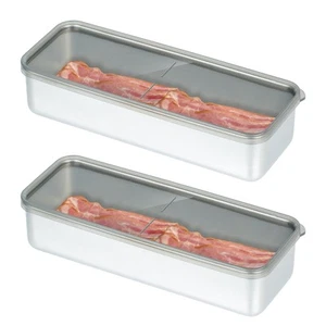 Pack of 2 Bacon Container for Refrigerator 304 Stainless Steel Airtight Deli - Picture 1 of 7