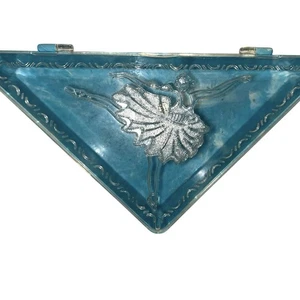 Vintage Homer Triangular Blue Marbled Hanky Hankie Box With Ballerina - Picture 1 of 4