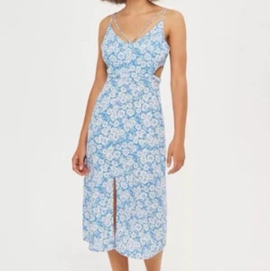 Topshop women sz 6 Cornflower Blue Chiffon CutOut Slip Midi Dress Front Slit - Picture 1 of 19