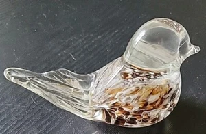 Vintage Joe St Clair Art Glass Bird White and Brown Ribbon Paperweight - Picture 1 of 6