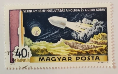 Correo húngaro ~ Viaje a y alrededor de la luna ~ Sello postal 40f ~ Hambriento Foto 1 de 4